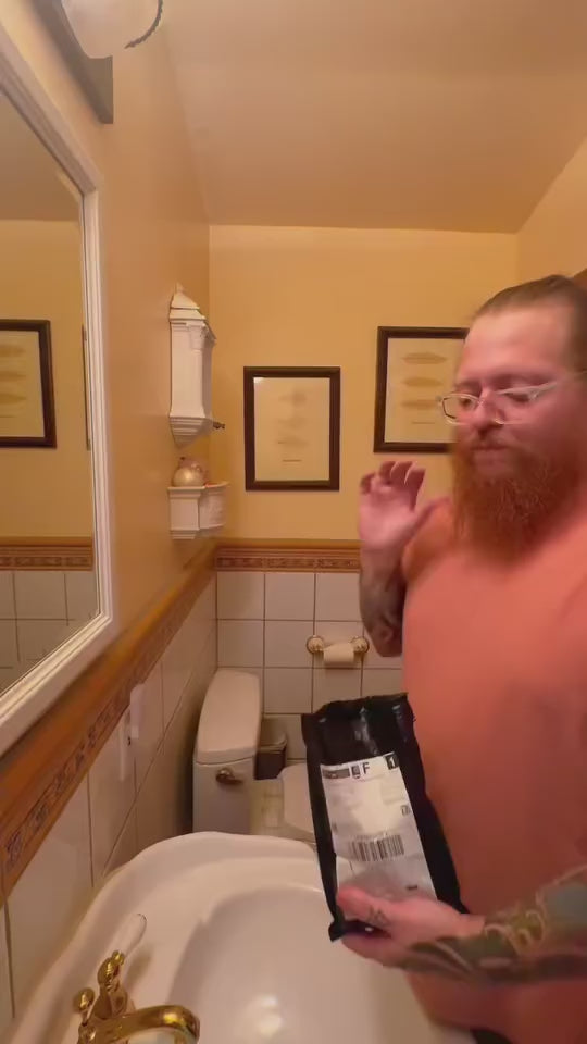 Customer video review of Nickel City Beard Blends Villain Trinity Bundle—bearded man shares his experience using the products and praises the scent and packaging.
