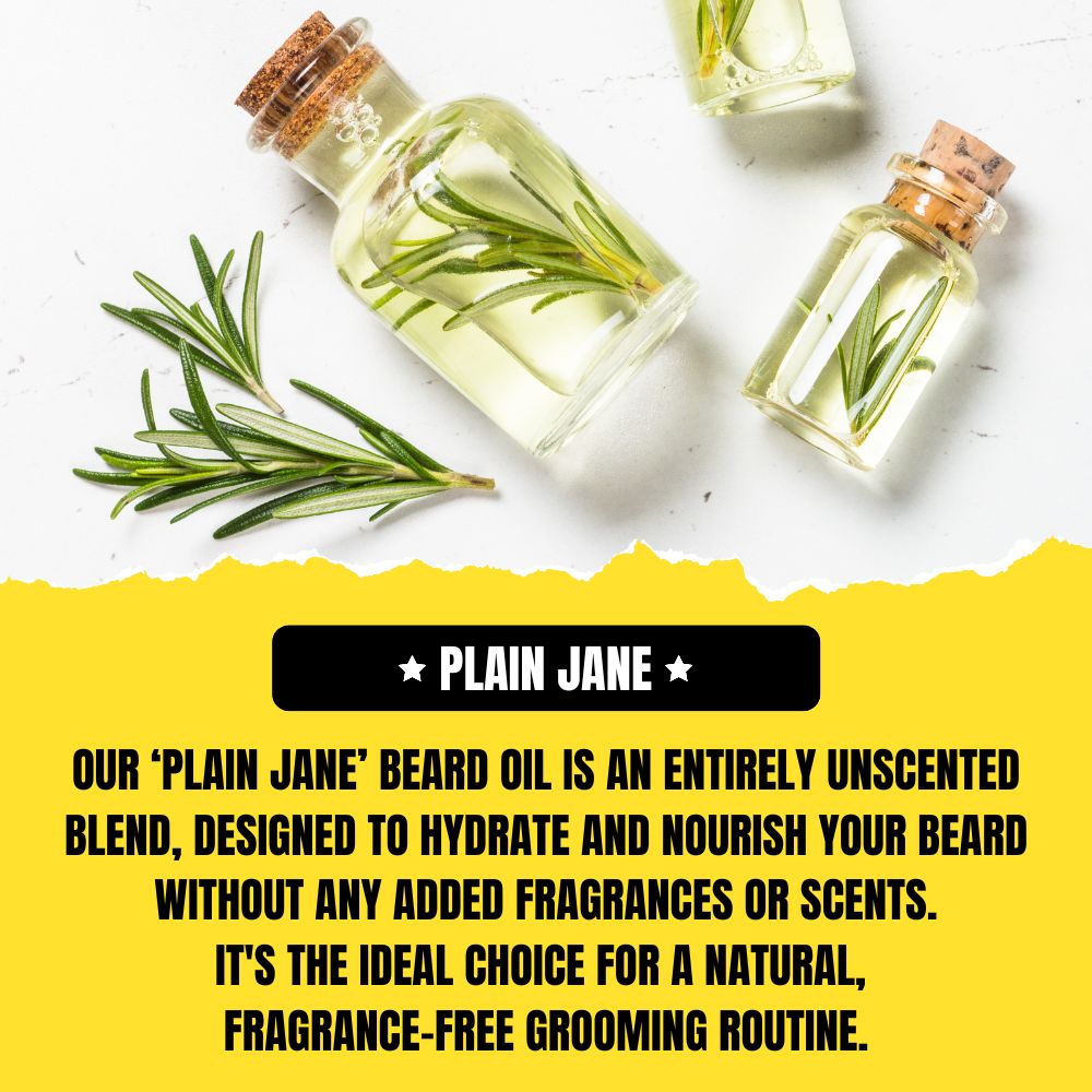 All-Natural and unscented beard oil with rosemary in essential oil bottles