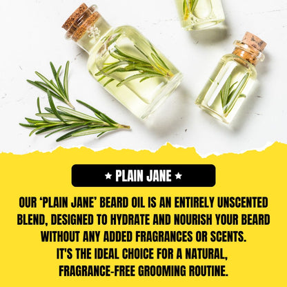 All-Natural and unscented beard oil with rosemary in essential oil bottles